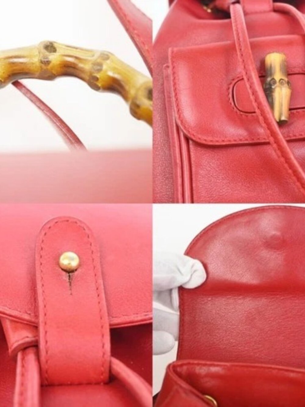 GUCCI Logo Bamboo Drawstring Mini Backpack Bag Leather Red GHW Italy 62ZA194 - Picture 10 of 16